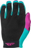 Fly Racing Women's Lite Gloves Pink/Turquoise XL – Lightweight Race Gloves with Touch Screen Compatibility