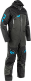 Fly Racing Incline Monosuit Black/Grey/Blue Lt - Waterproof, Breathable Motorcycle Suit with Detachable Hood