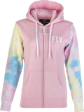 Fly Racing Women's Tie Dye Zip Up Hoodie Pink, Yellow & Blue Large