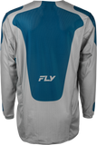 Fly Racing Kinetic Mesh Sym Jersey Grey/Blue XL – Breathable Dirt Bike Jersey with Tagless Collar and Extended Tail